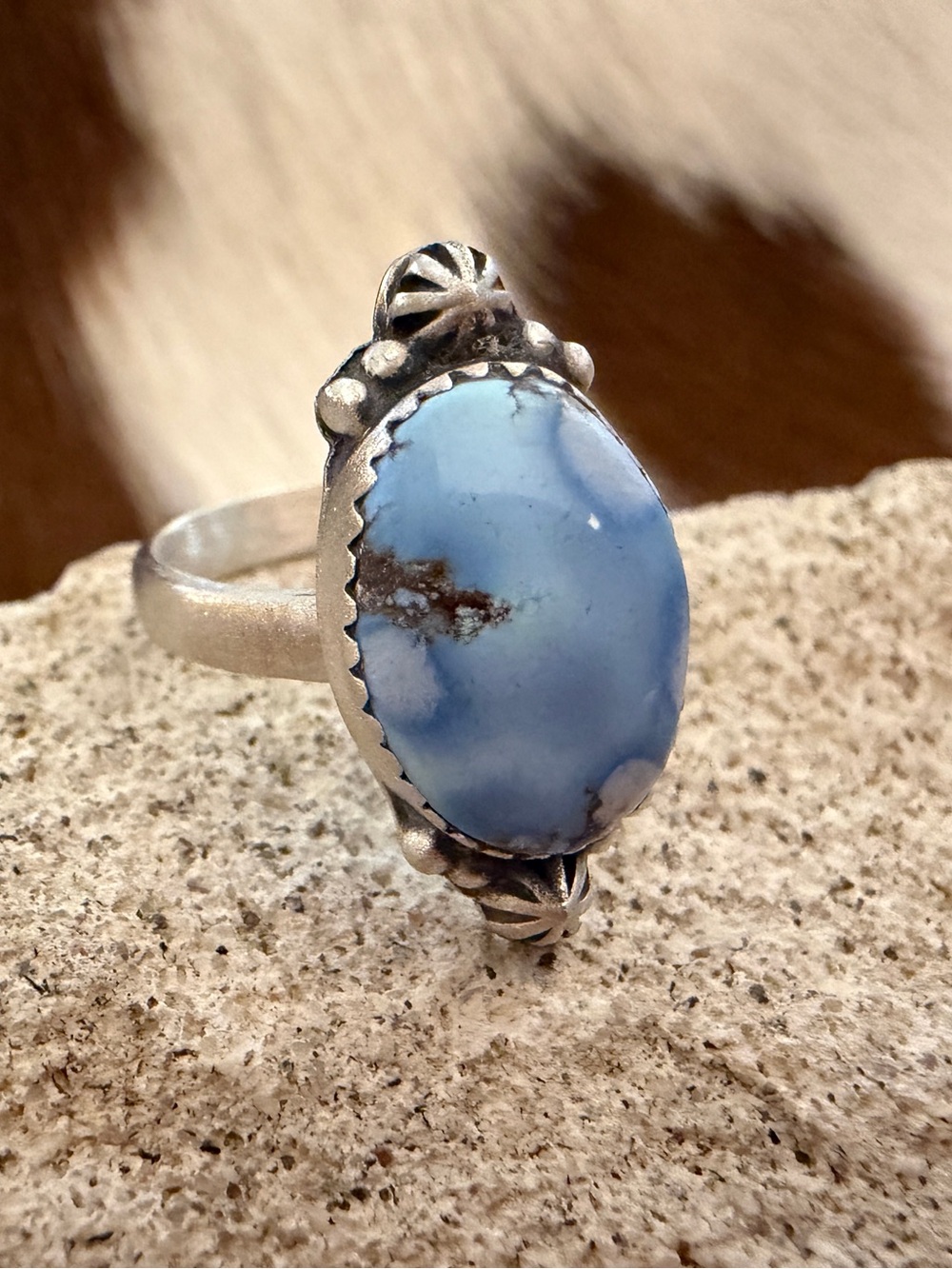 ❤️ Golden Hills Turquoise Adjustable Southwestern Ring Matte Brushed Sterling - Picture 3 of 14